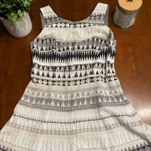 BCBGeneration Romper gray, purple, black, tan pattern. Size 0